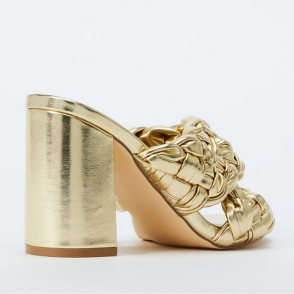 Just Fab Blair Gold Woven Block Heel Sandals sz 6.5 nwb - Picture 4 of 7